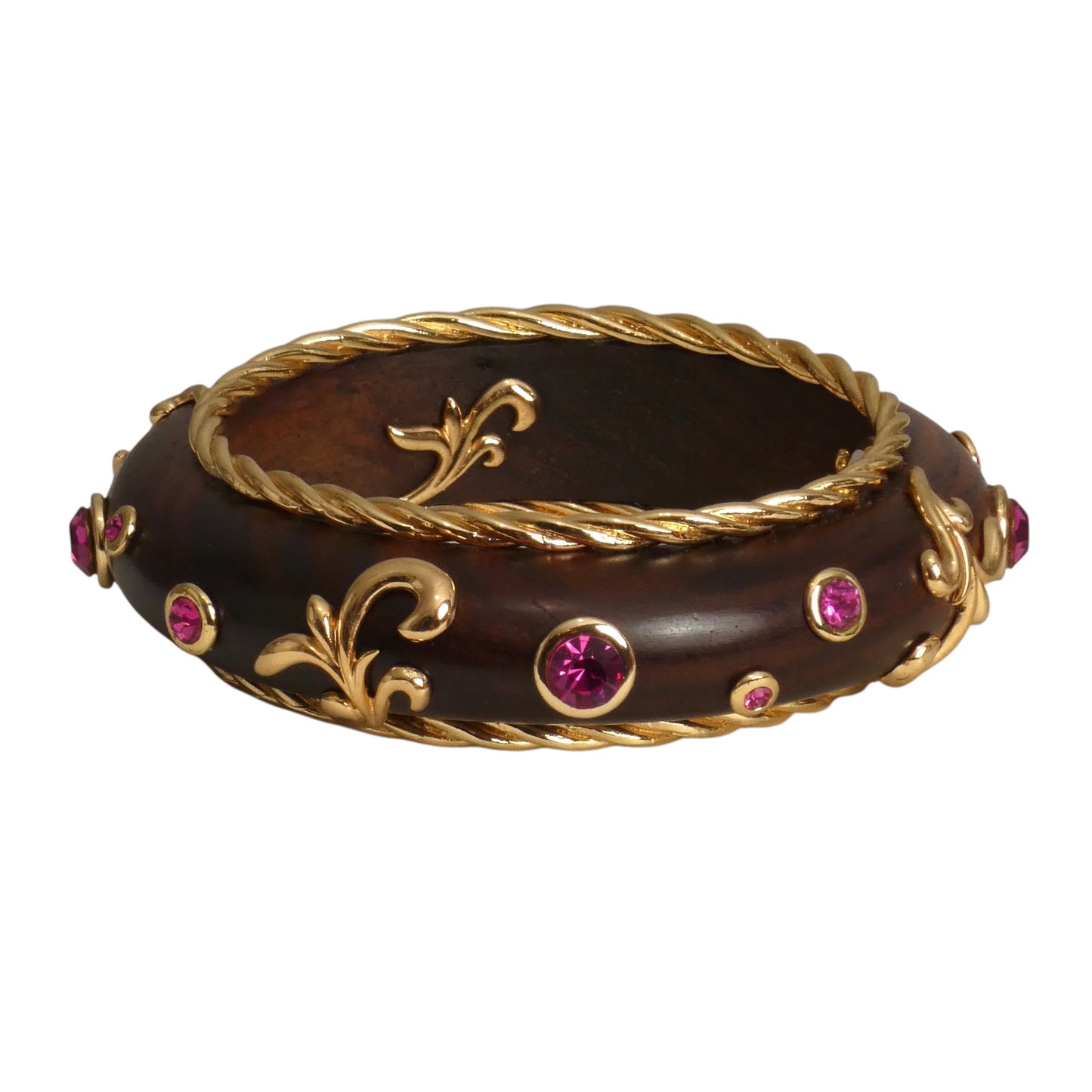 DOMINIQUE AURIENTIS- Brown Wood & Rhinestone Bangle