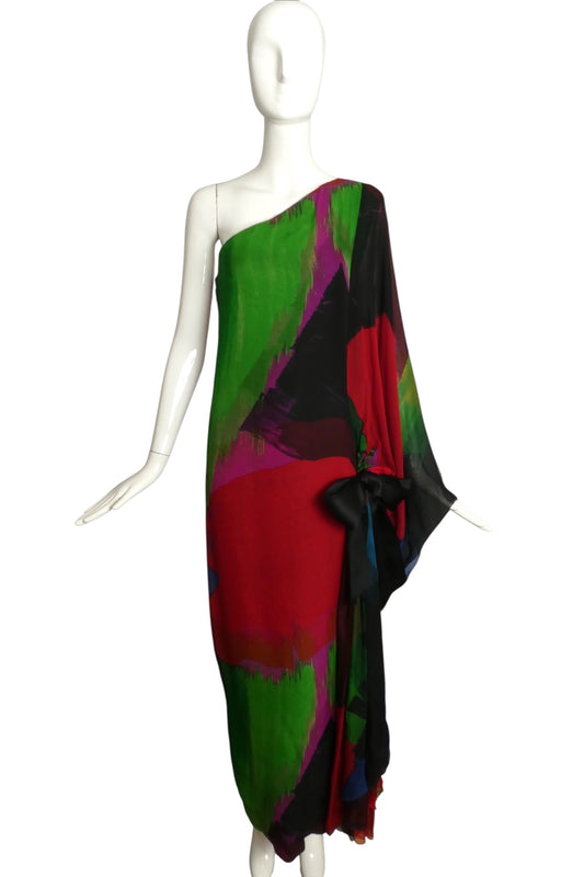 PIERRE CARDIN HAUTE COUTURE- 2005 Multi Color Print Chiffon Gown, Size 8