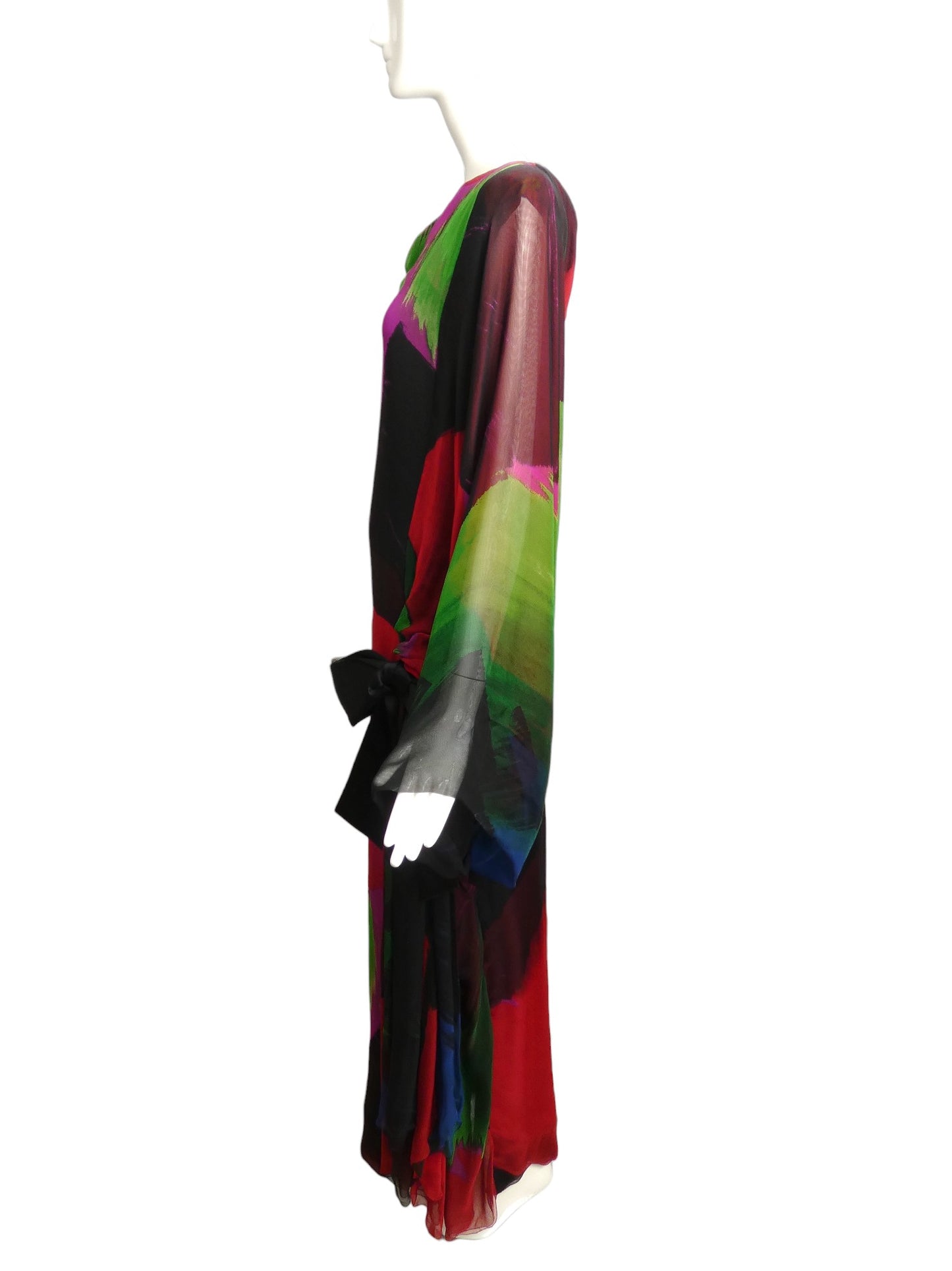 PIERRE CARDIN HAUTE COUTURE- 2005 Multi Color Print Chiffon Gown, Size 8