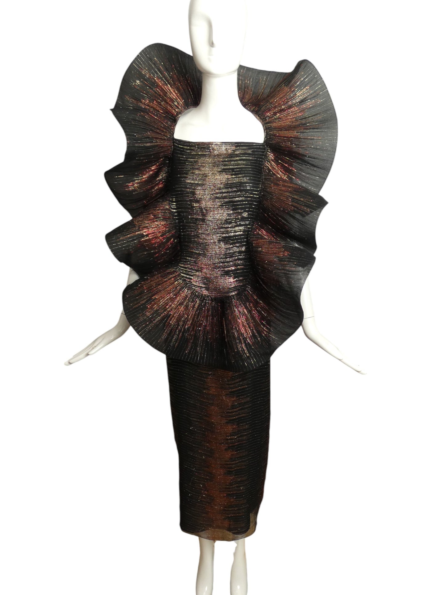 PIERRE CARDIN BOUTIQUE- 1994 Metallic Plisse Pleat Evening Gown, Size 12