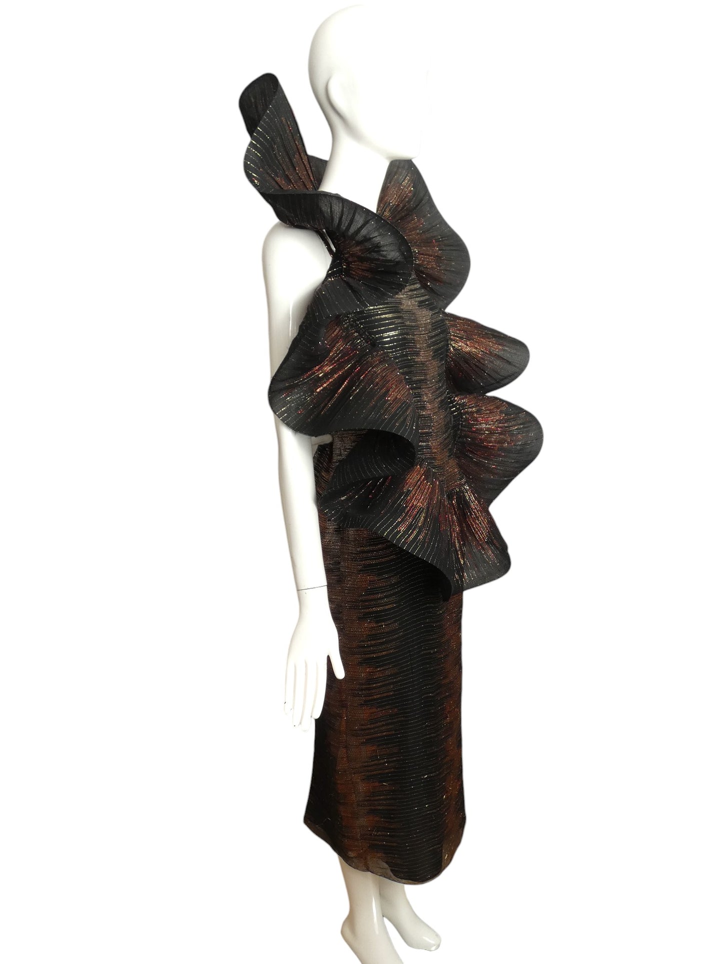 PIERRE CARDIN BOUTIQUE- 1994 Metallic Plisse Pleat Evening Gown, Size 12