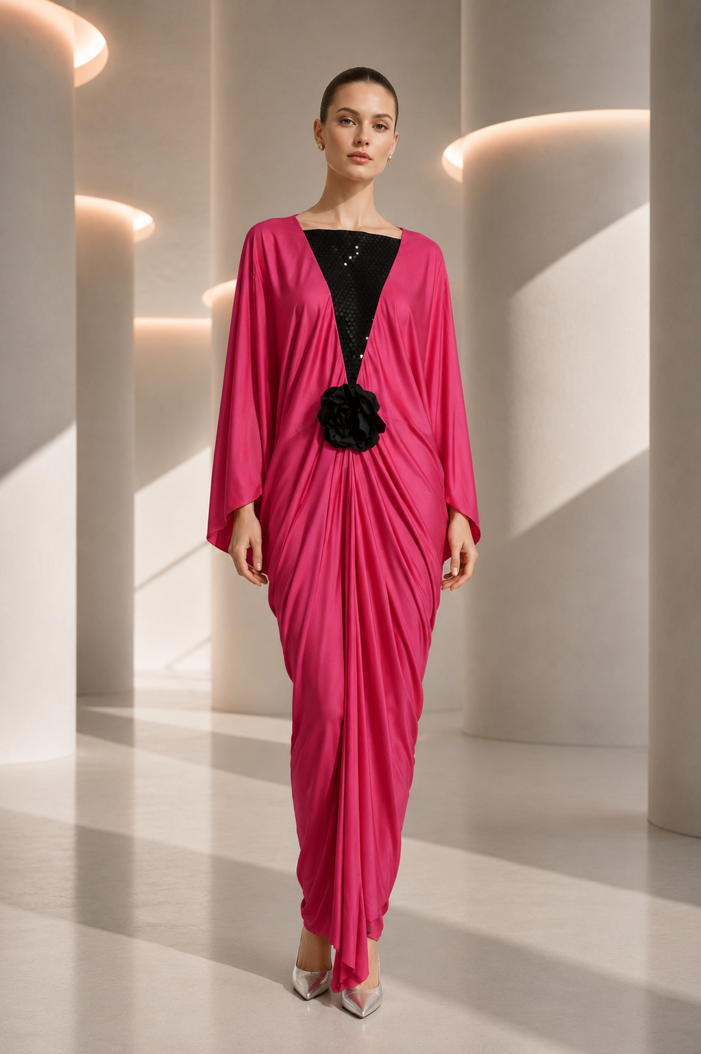 PIERRE CARDIN - 2005 Pink Jersey Knit Evening Gown, Size 8