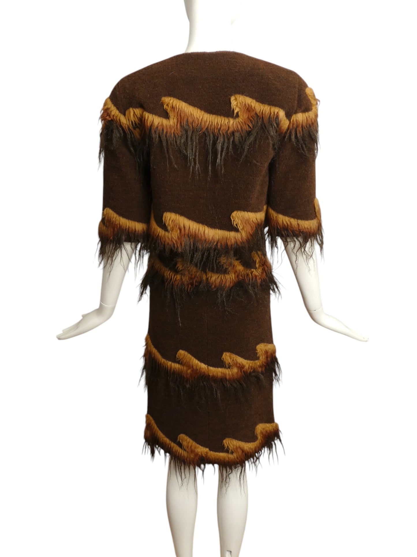 PIERRE CARDIN HAUTE COUTURE- 2004 Fur Trimmed Knit Skirt Suit, Size 8