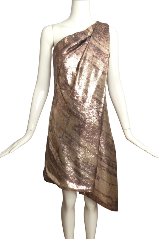 KAUFMANFRANCO- Multi Color Sequin One Shoulder Dress, Size 4