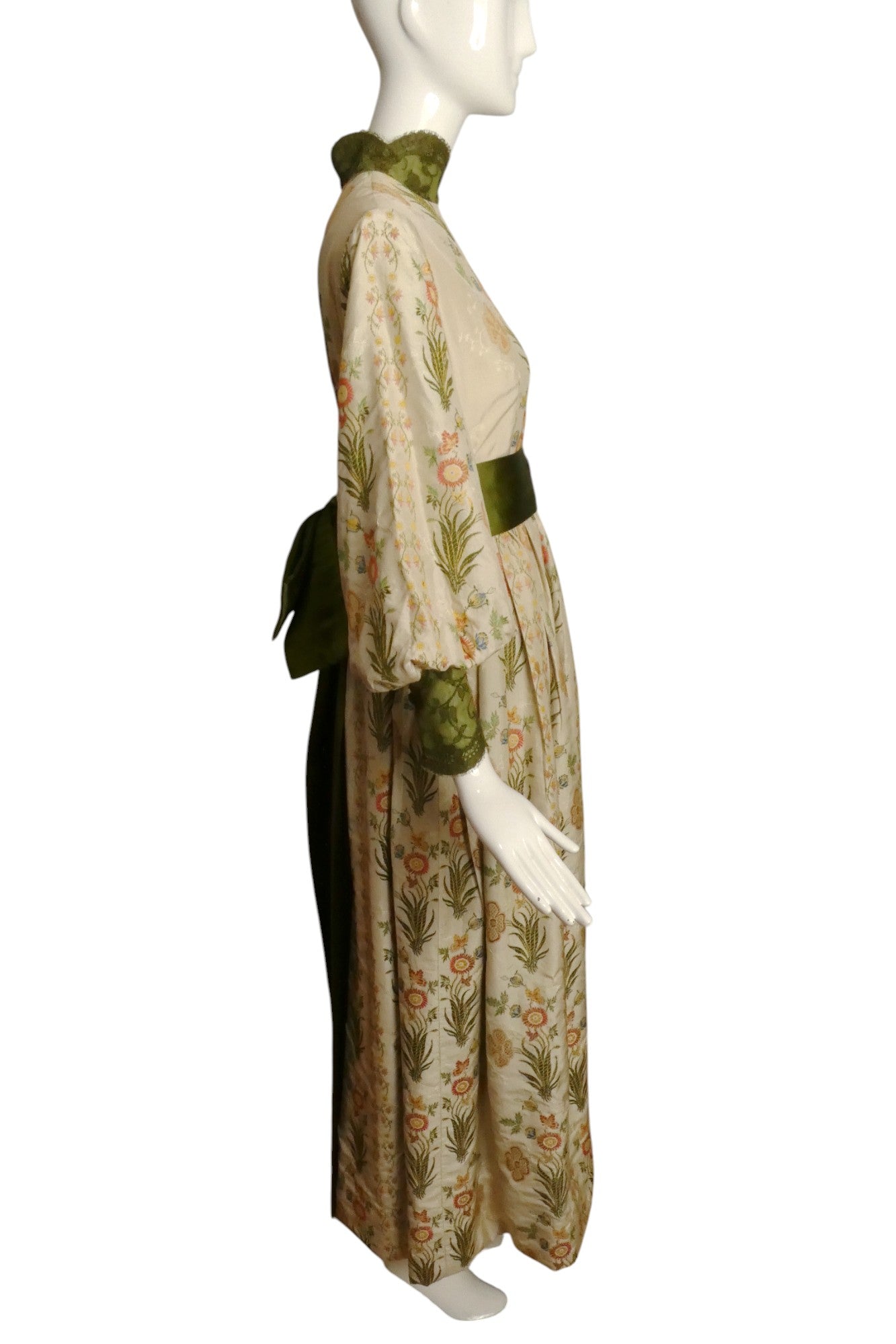 RONALD AMEY- 1970s Embroidered Silk Maxi Gown, Size 4