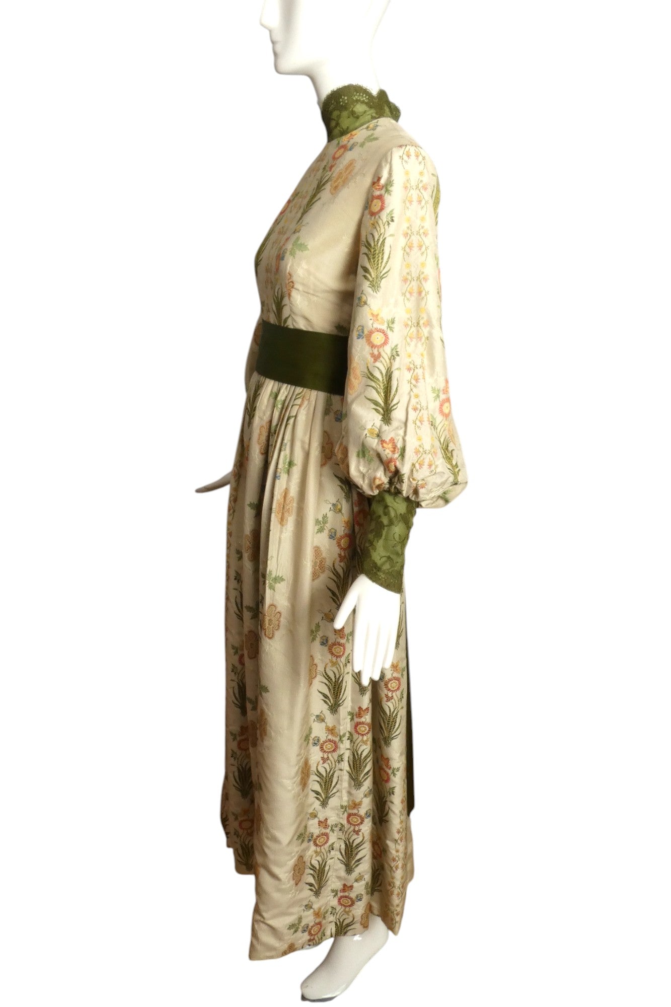 RONALD AMEY- 1970s Embroidered Silk Maxi Gown, Size 4