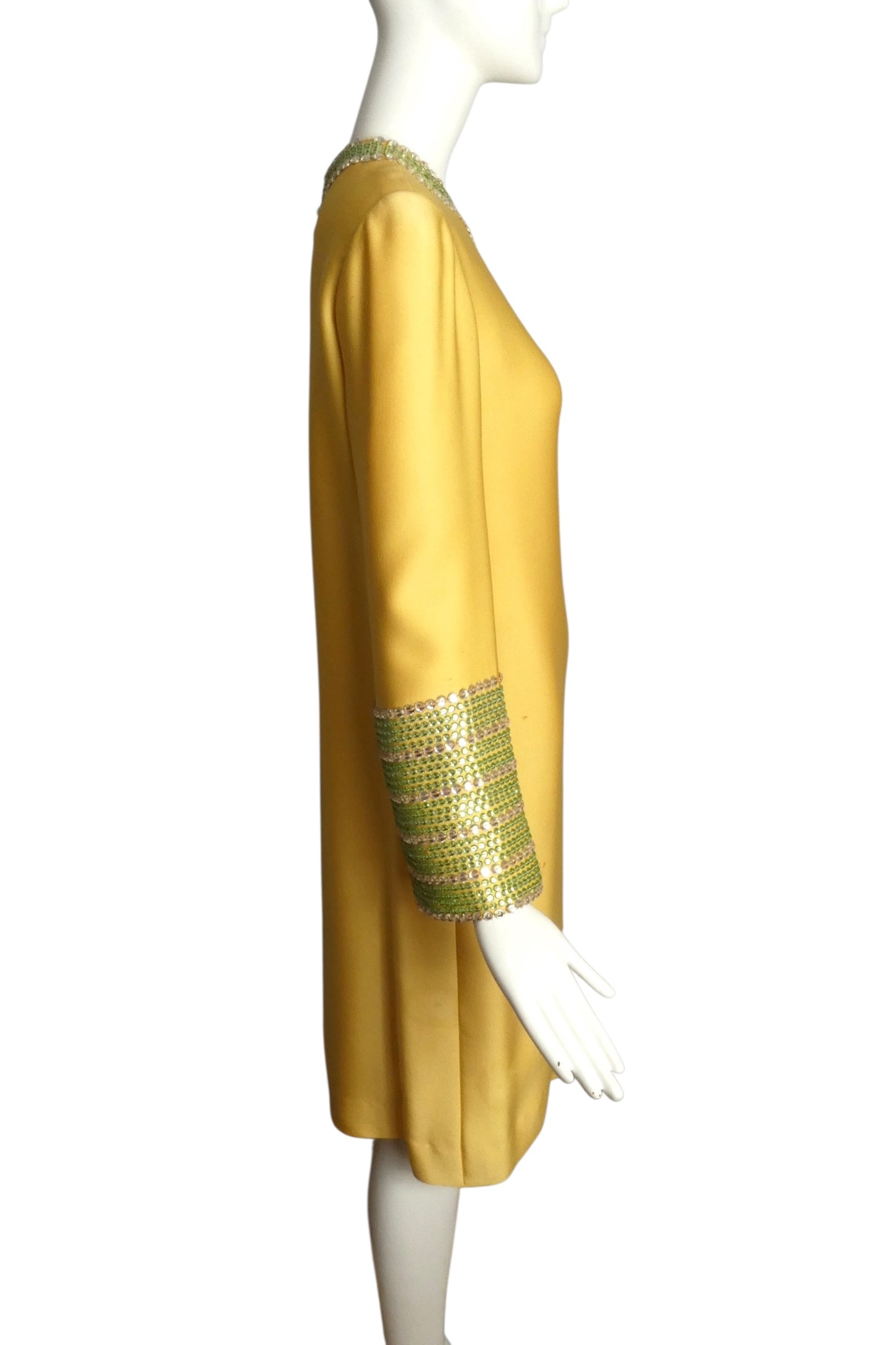 NORMAN NORELL- AS IS 1960s Yellow Rhinestone Trim Dress, Size 8