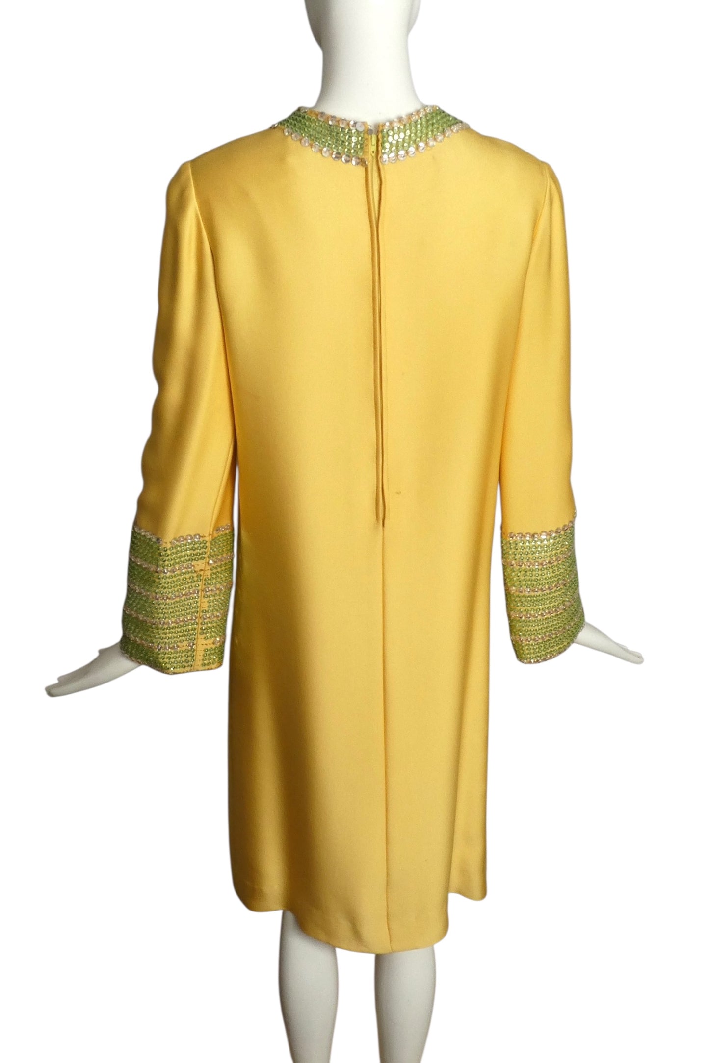 NORMAN NORELL- AS IS 1960s Yellow Rhinestone Trim Dress, Size 8