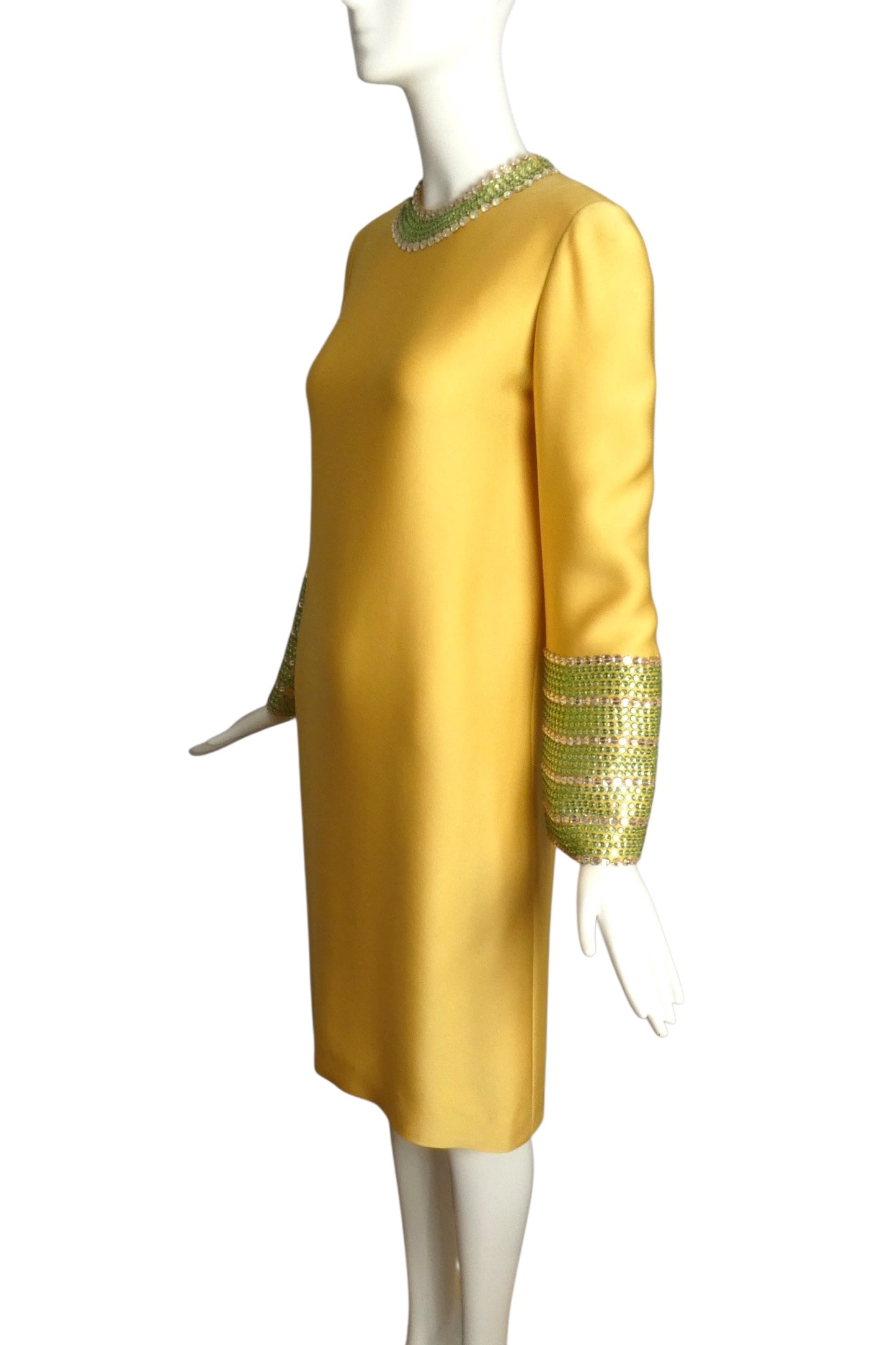 NORMAN NORELL- AS IS 1960s Yellow Rhinestone Trim Dress, Size 8