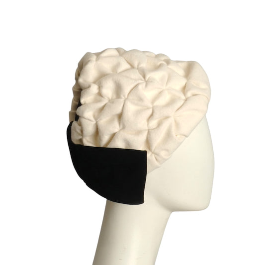 1950s Ivory Smocked Wool Felt Hat
