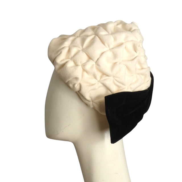 1950s Ivory Smocked Wool Felt Hat