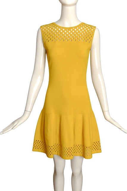 FENDI- Yellow Laser Cut Knit Dress, Size 8