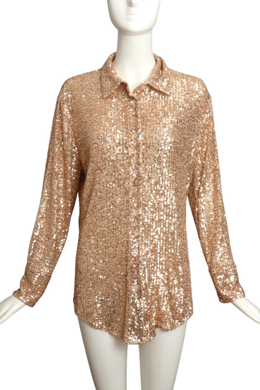 TOM FORD- 2021 Blush Sequin Blouse, Size 12