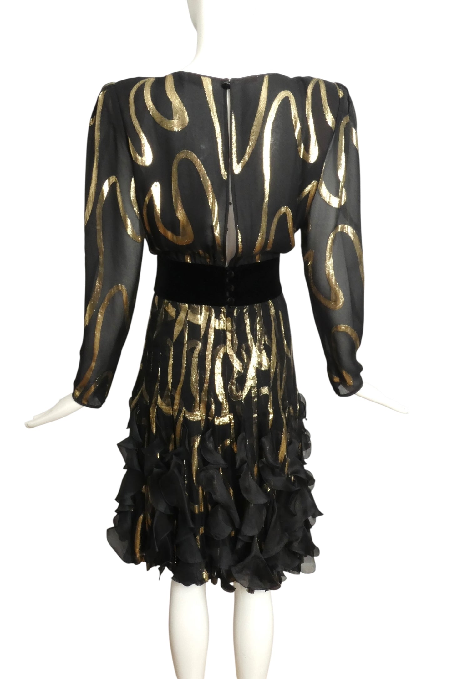 VALENTINO- 1980s Metallic Chiffon Dress, Size 10