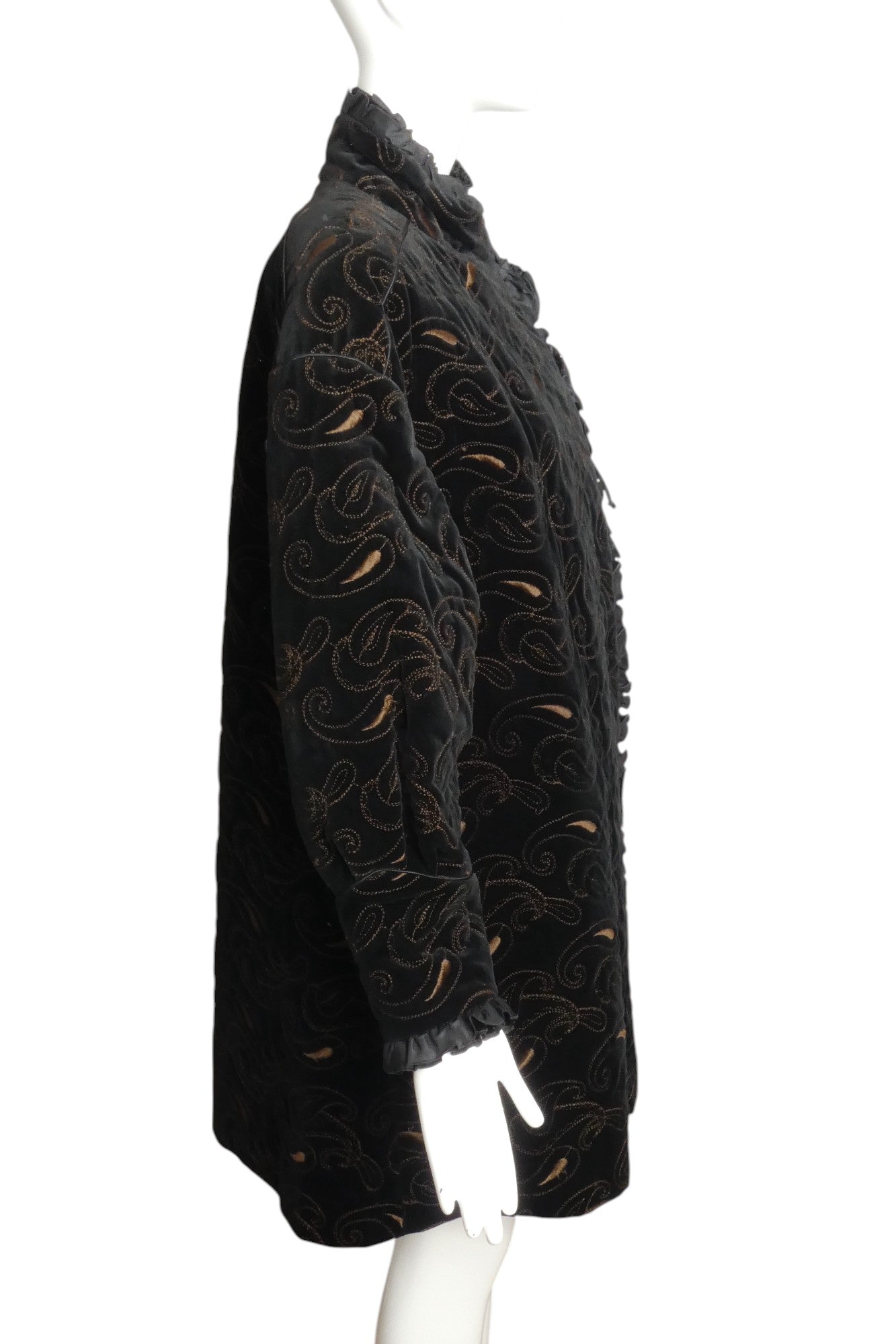 FENDI 365- 1980s Black Velvet Embroidered Coat, Size 6