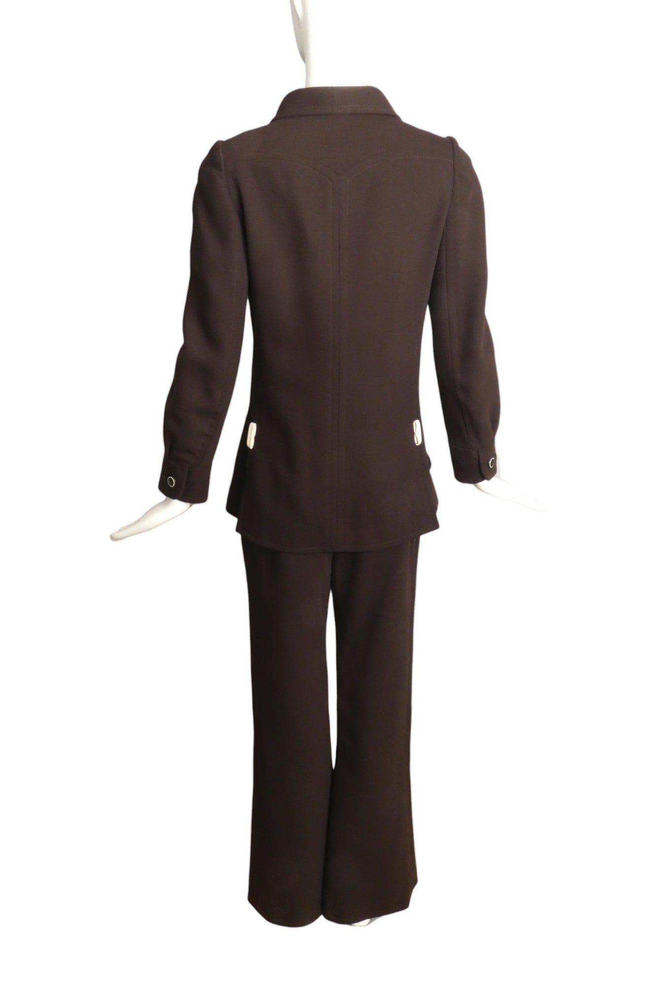 EMANUEL UNGARO- 1970s Brown Gaberdine Pant Suit, Size 4