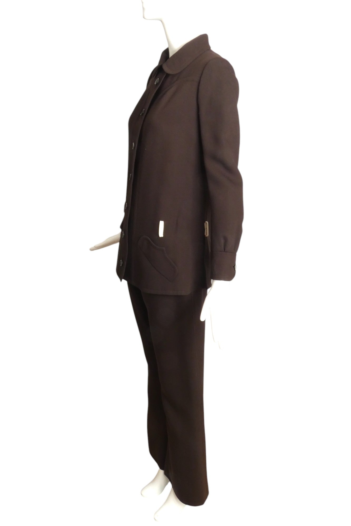 EMANUEL UNGARO- 1970s Brown Gaberdine Pant Suit, Size 4