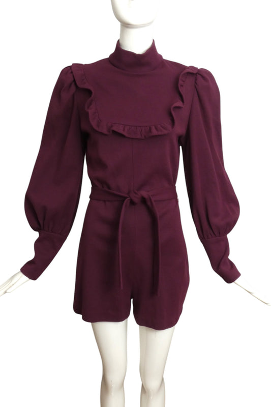 1970s Burgundy Knit Ruffled Romper, Size 6