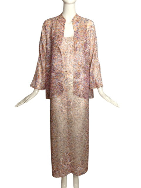 HALSTON- 1970s 2pc Beaded Gown & Jacket, Size 4