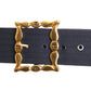 CHANEL- 1980s Navy & Gold Monogram Buckle Belt, Waist 29"