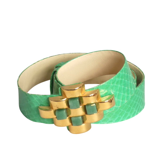 JUDITH LEIBER- 1980s Green Snakeskin Adjustable Belt