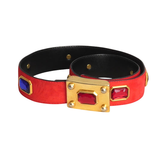 ESCADA- 1980s Jeweled Suede Belt, Waist 31