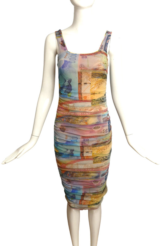 FUZZI- Multi Color Shirred Mesh Dress, Size Small