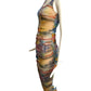 FUZZI- Multi Color Shirred Mesh Dress, Size Small