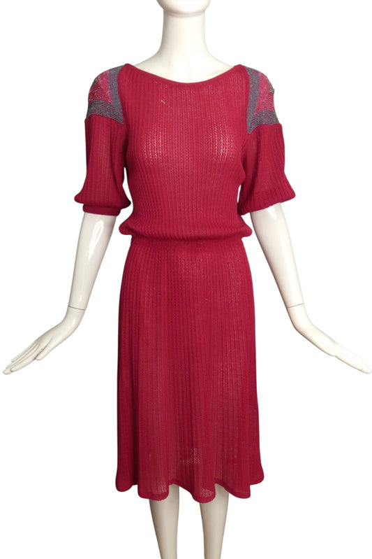 1970s Raspberry Knit Dress, Size 8