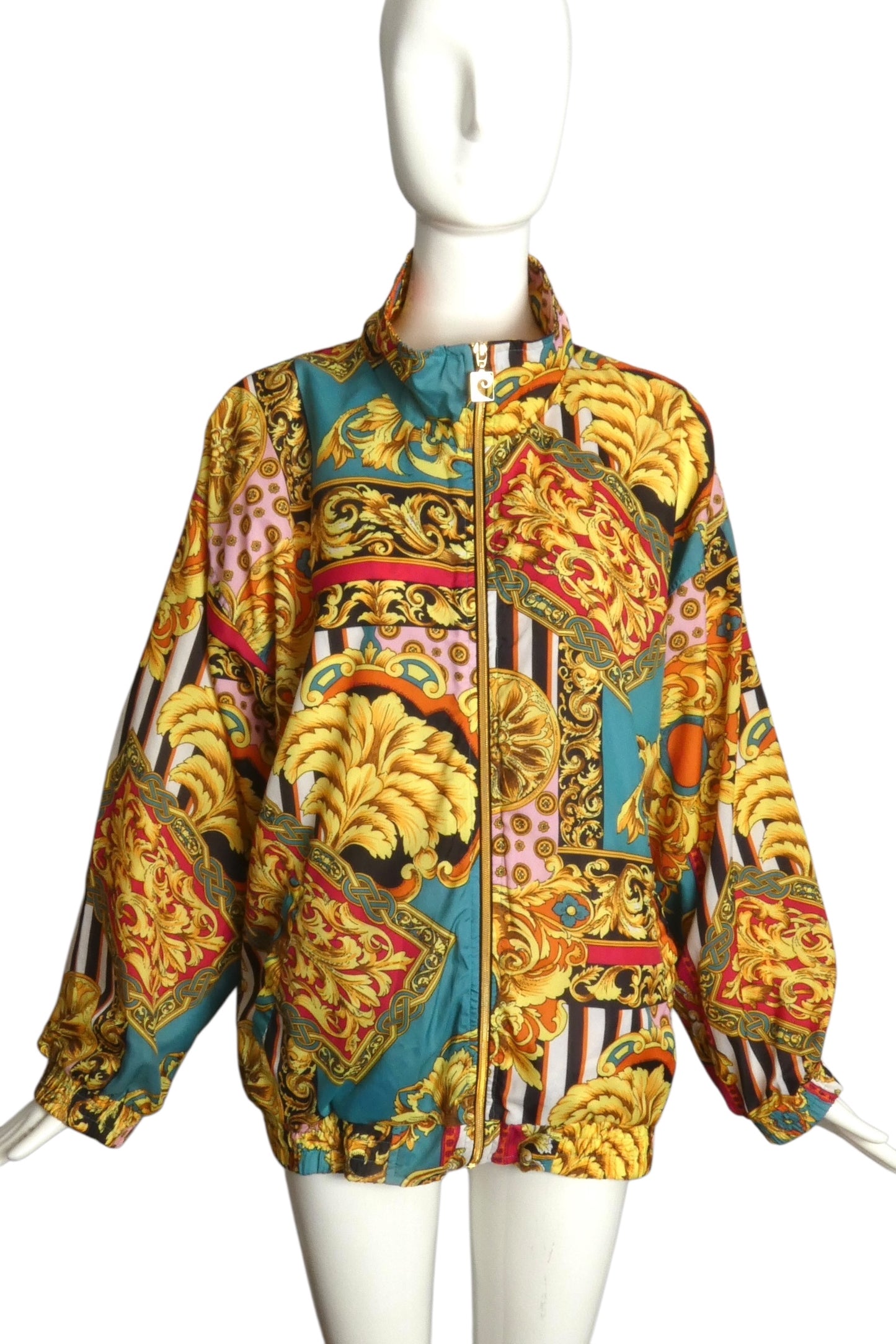 PIERRE CARDIN- 1980s Printed Satin Track Jacket, Size Large