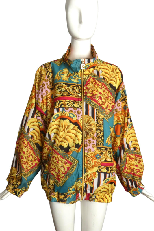 PIERRE CARDIN- 1980s Printed Satin Track Jacket, Size Large