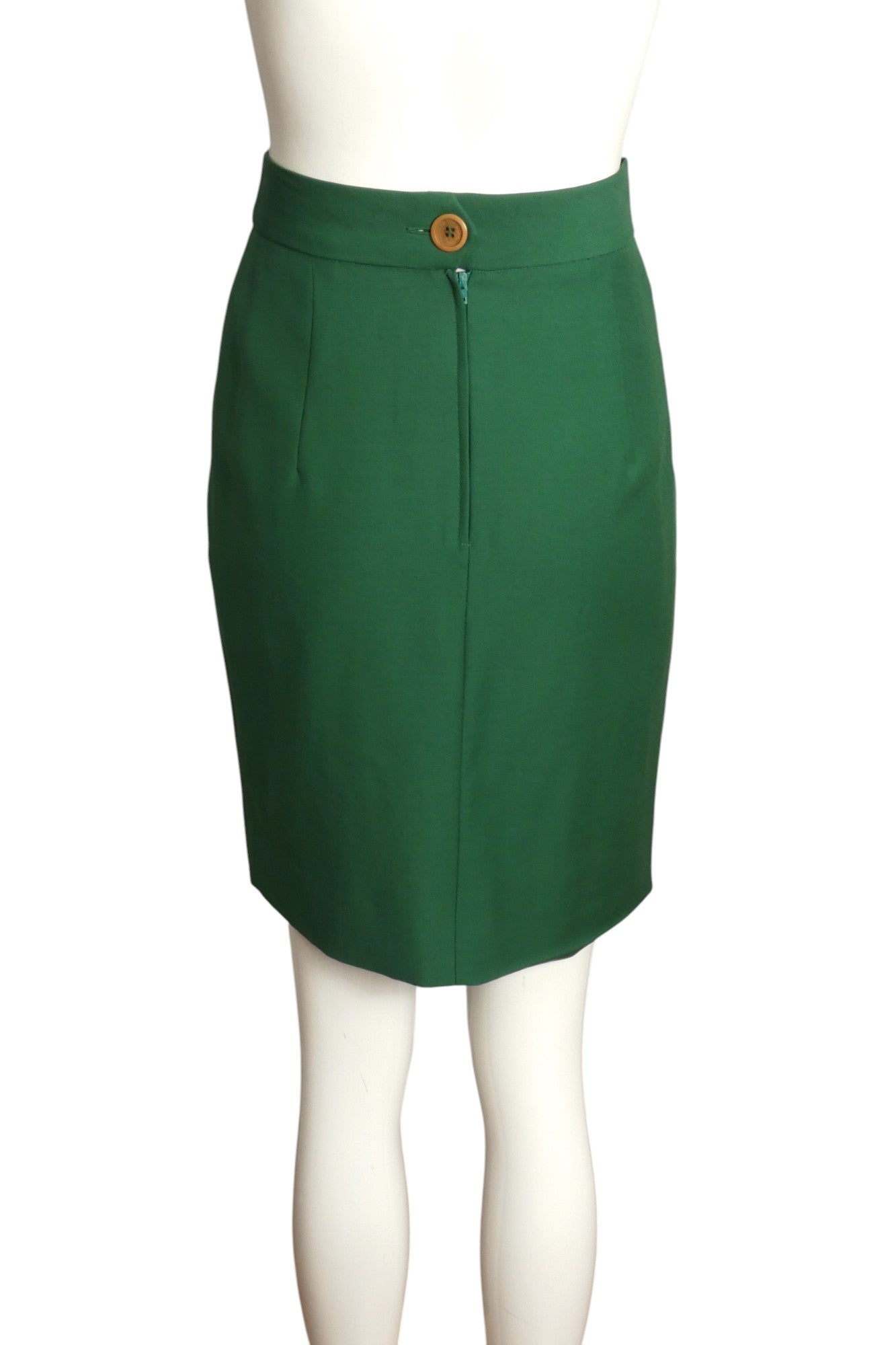 CHEAP & CHIC MOSCHINO- 1990s Green Wool Applique Skirt, Size 6