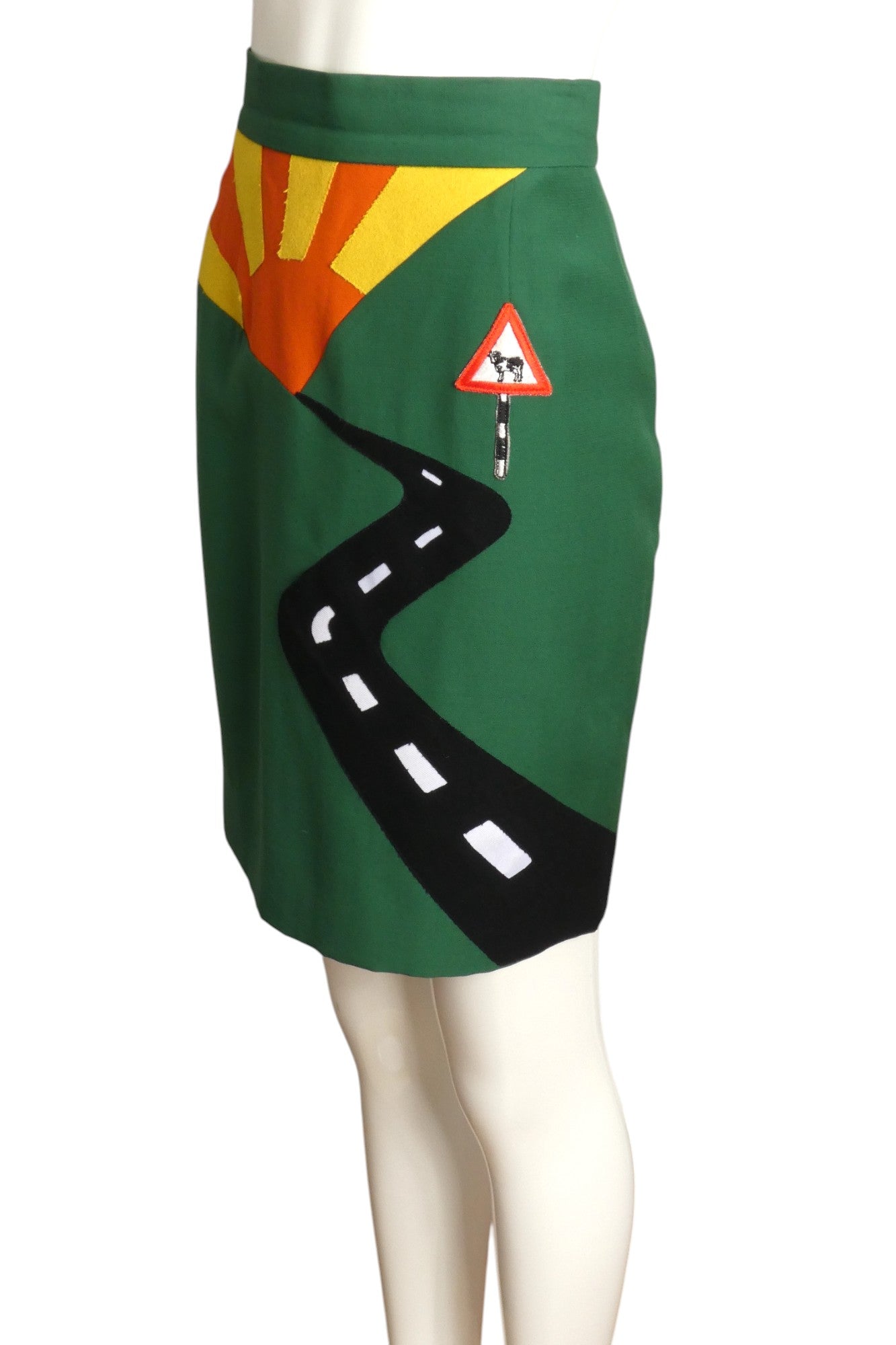 CHEAP & CHIC MOSCHINO- 1990s Green Wool Applique Skirt, Size 6