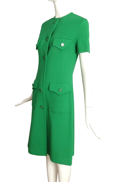 PIERRE BALMAIN- 1960s Green Wool Knit Dress, Size 4