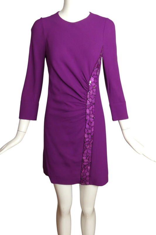 JOHN GALLIANO- Purple Embellished Crepe Dress, Size 4