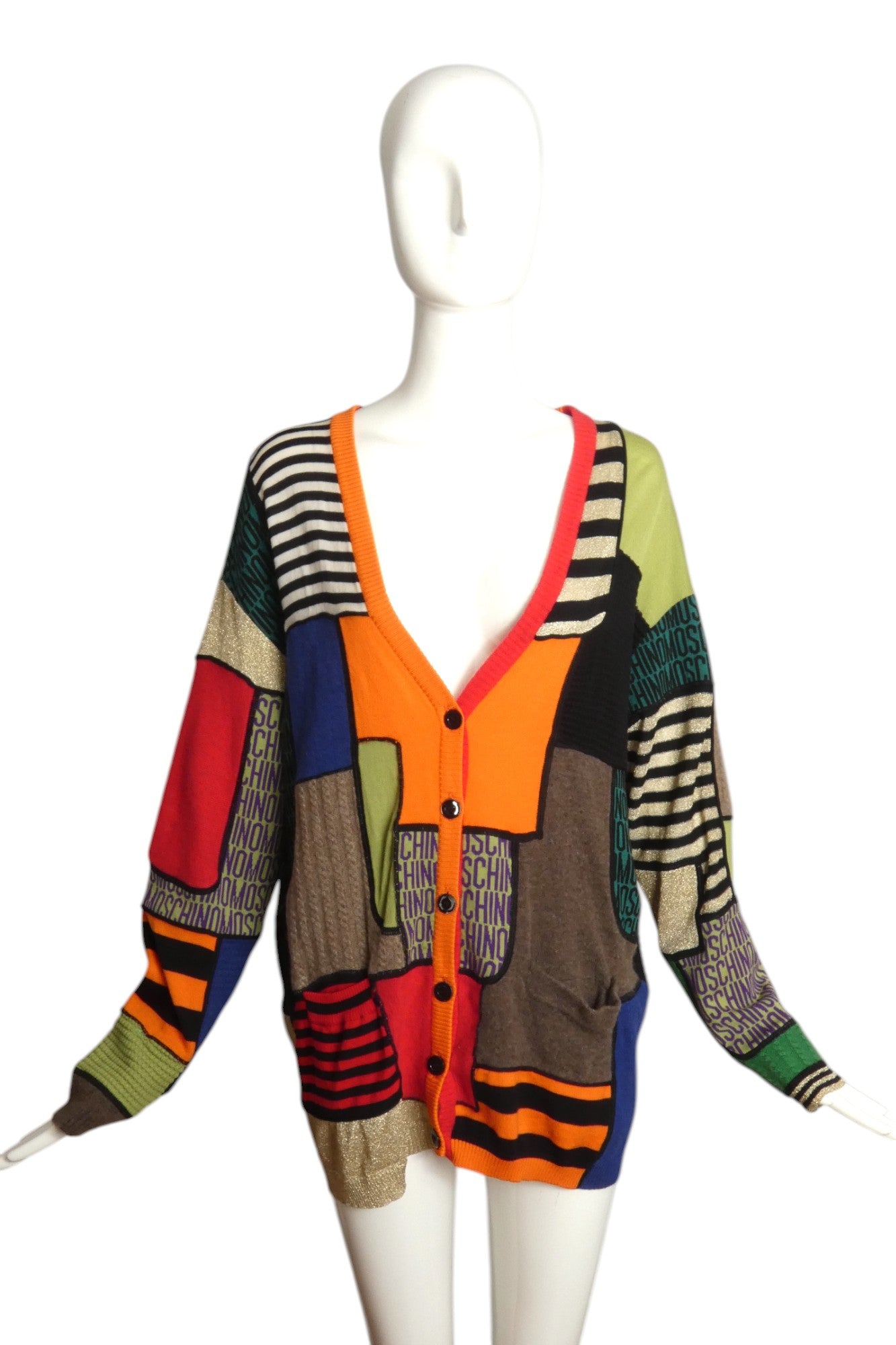 MOSCHINO COUTURE!  Fabric Block Knit Cardigan, Size 10