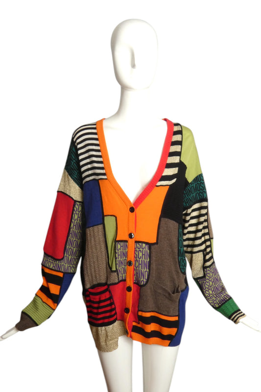 MOSCHINO COUTURE!  Fabric Block Knit Cardigan, Size 10
