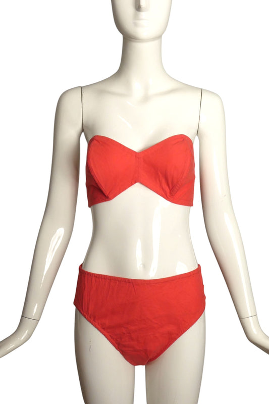 SLIP-PORT CROSS- NWT 1950s Coral Cotton 2pc Swimsuit, Size 4