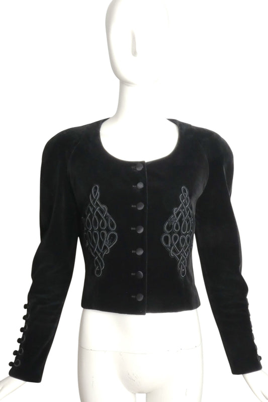 CHRISTIAN LACROIX- 1980s Black Velvet & Cord Jacket, Size 4