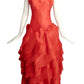 HALSTON- 1981 Red Silk Gazar Petal Gown, Size 8