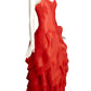 HALSTON- 1981 Red Silk Gazar Petal Gown, Size 8