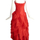 HALSTON- 1981 Red Silk Gazar Petal Gown, Size 8