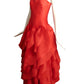 HALSTON- 1981 Red Silk Gazar Petal Gown, Size 8