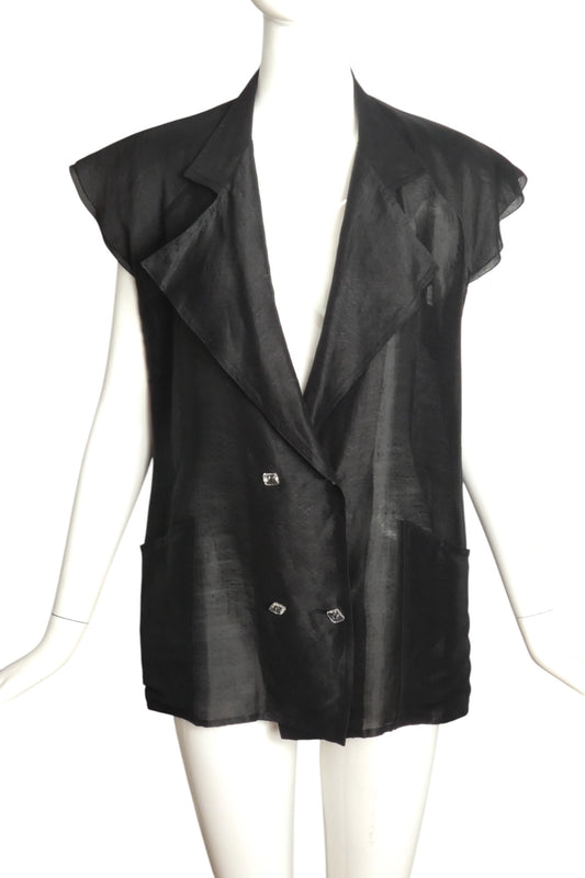 CHLOE- 1980s Black Silk Organza Blouse, Size 8