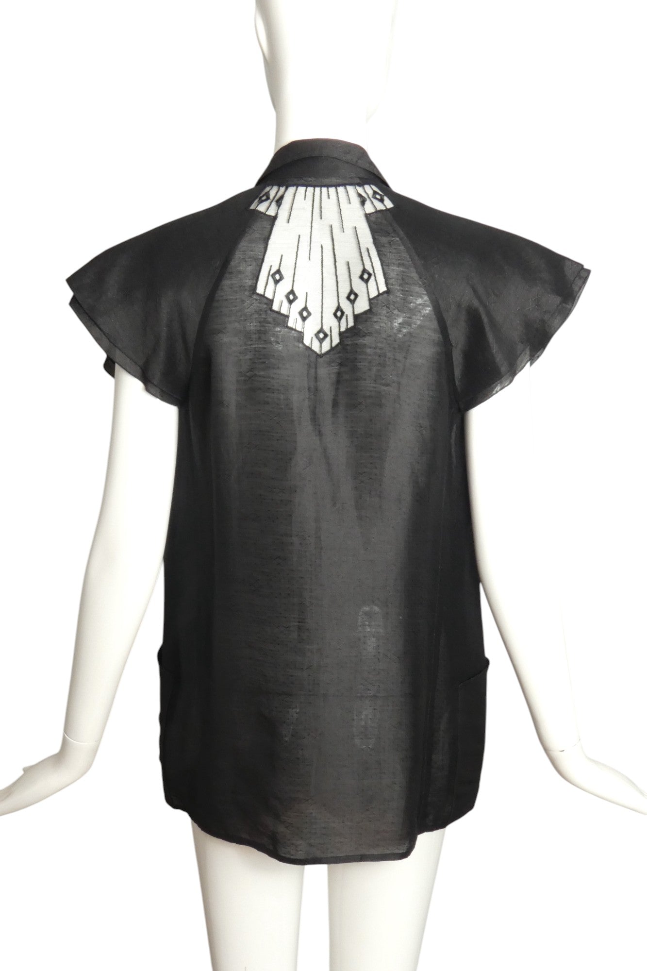 CHLOE- 1980s Black Silk Organza Blouse, Size 8