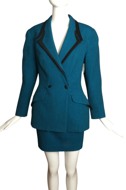 THIERRY MUGLER- 1980s Blue Wool Skirt Suit, Size 6