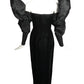 TAN GIUDICELLI- 1980s Black Velvet & Taffeta Gown, Size 2