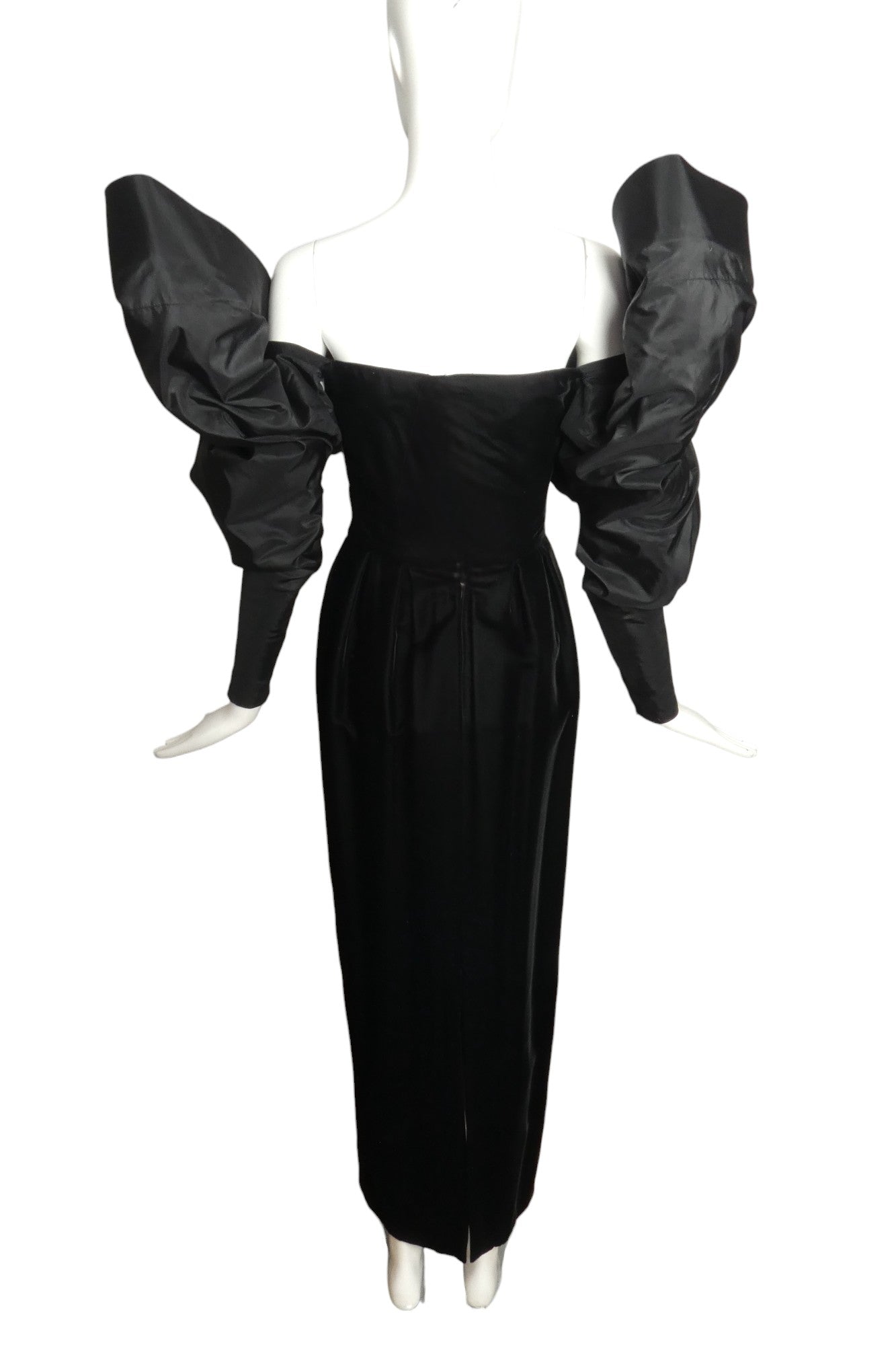 TAN GIUDICELLI- 1980s Black Velvet & Taffeta Gown, Size 2