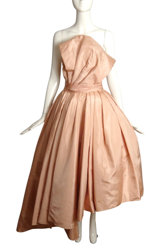 EMILIO SCHUBERTH- 1950s Pink Taffeta Cocktail Dress, Size 4