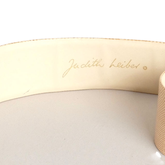 JUDITH LEIBER- 1980s Ivory Snakeskin Horse Buckle Adjustable Belt